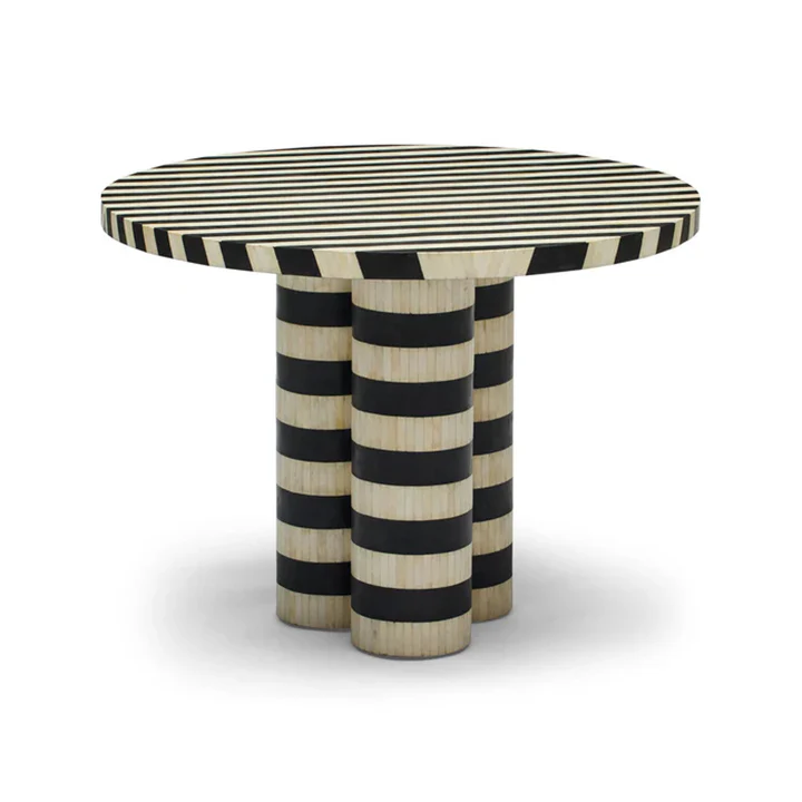 Jodha Bone Inlay Dining Table : Stripe : Black & White