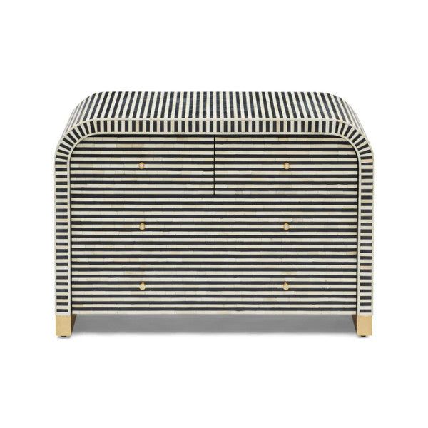 Jodha furniture stripe black chest of drawer in bone inlay